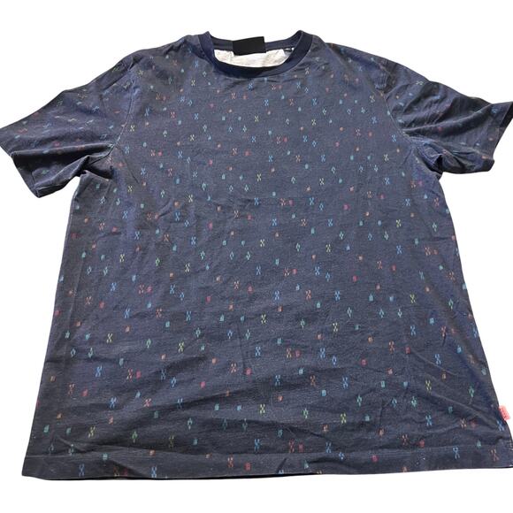 Scotch and Soda Amsterdam Couture XL Blue Black Multicolor Pattern T Shirt - Picture 1 of 4